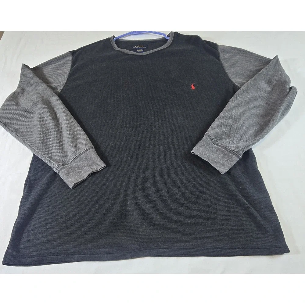 Polo Ralph Lauren Sleepwear Long Sleeve Waffle Thermal, Black Gray, XL,